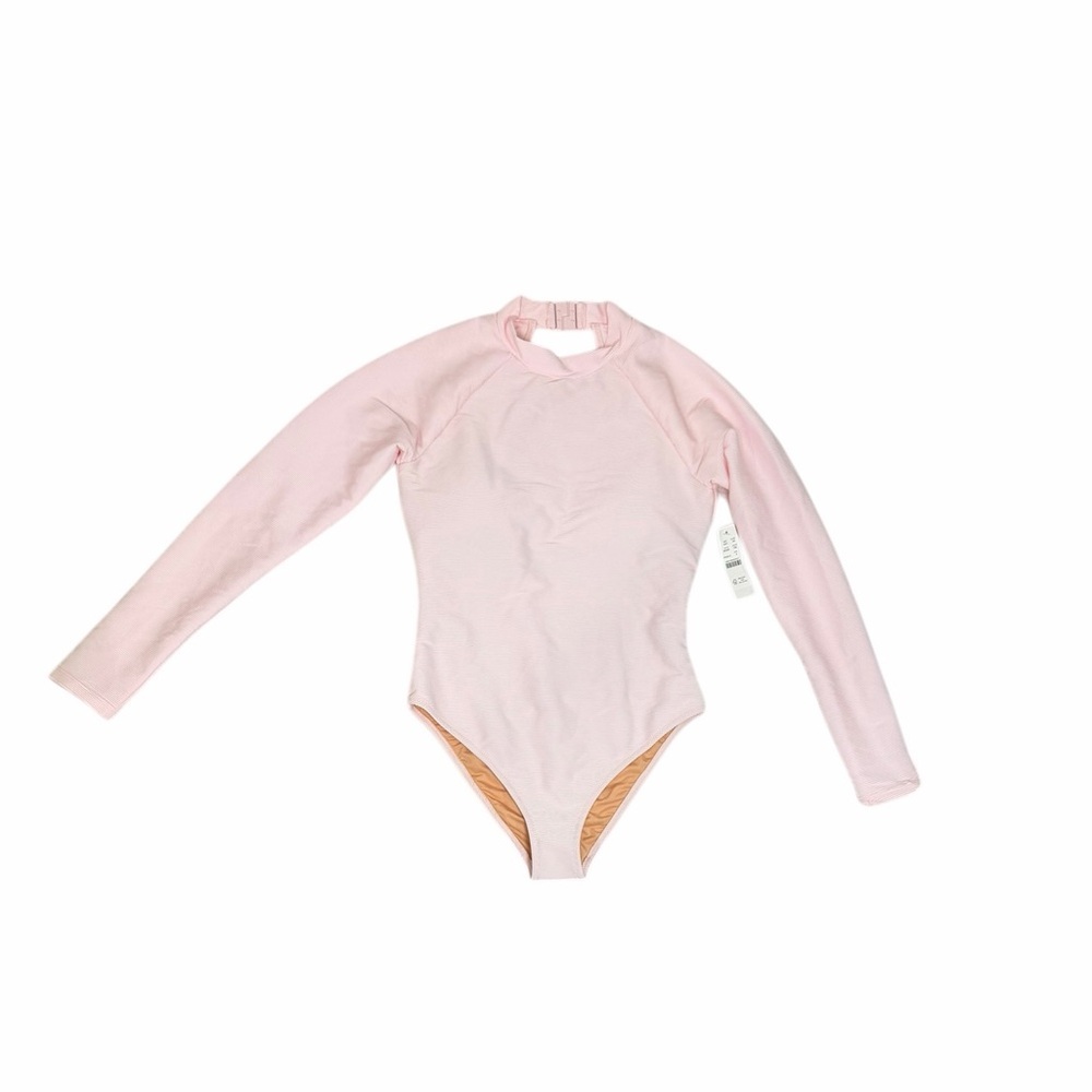 J. Crew Active Ribbed Long Sleeve One-Piece Swimsuit Rash Guard Pink NWT Size 6 - Picture 2 of 11